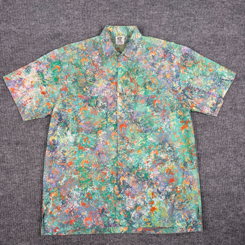 Vtg 90s Rum Reggae Button Up Mens M Short Sleeve Cabana Tropical Tribal Surf